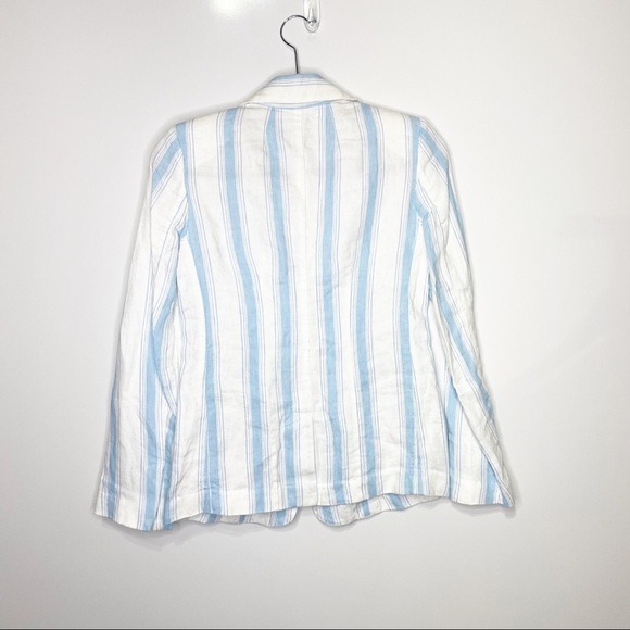 NWT FRAME Blue Stripe Linen Blazer - Picture 10 of 16